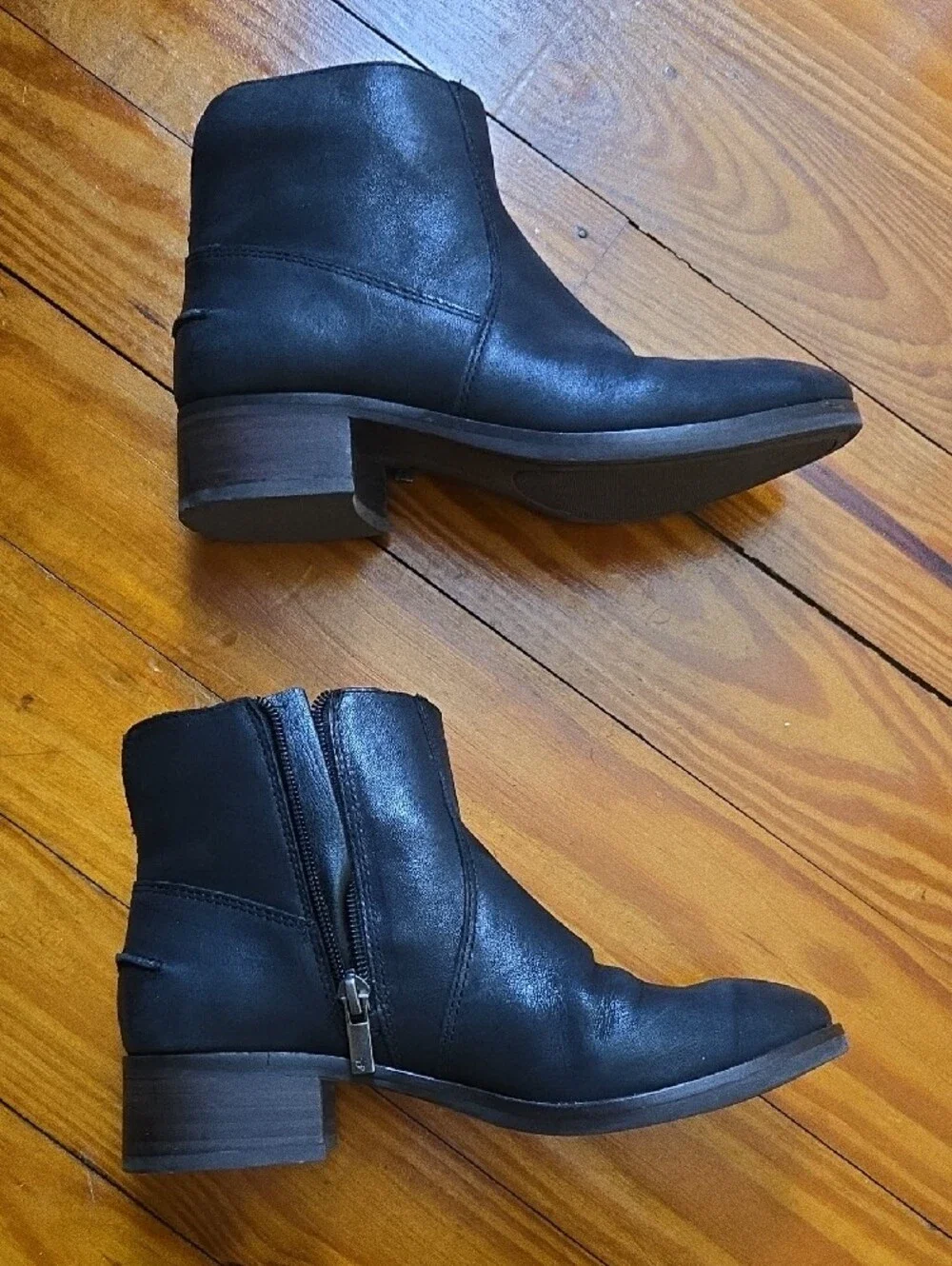 Lucky Brand Black Leather Ankle Boots with Side Zip